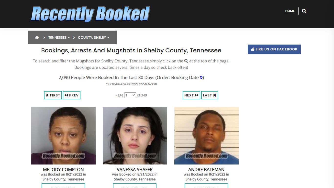 Bookings, Arrests and Mugshots in Shelby County, Tennessee